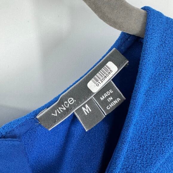 Vince Midi Sheath Dress M Blue Sleeveless Zip Up Career Minimalist Event Party - Picture 5 of 7